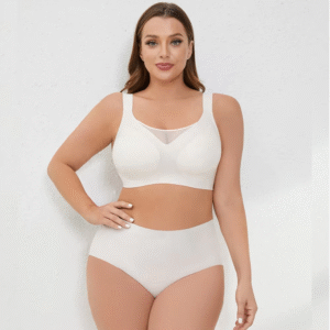 Plus Size Suji V Mesh Invisible Black-technology Underwear Jelly Soft Support Wireless Big Cup Cdefg Bra Set Seamless Bra